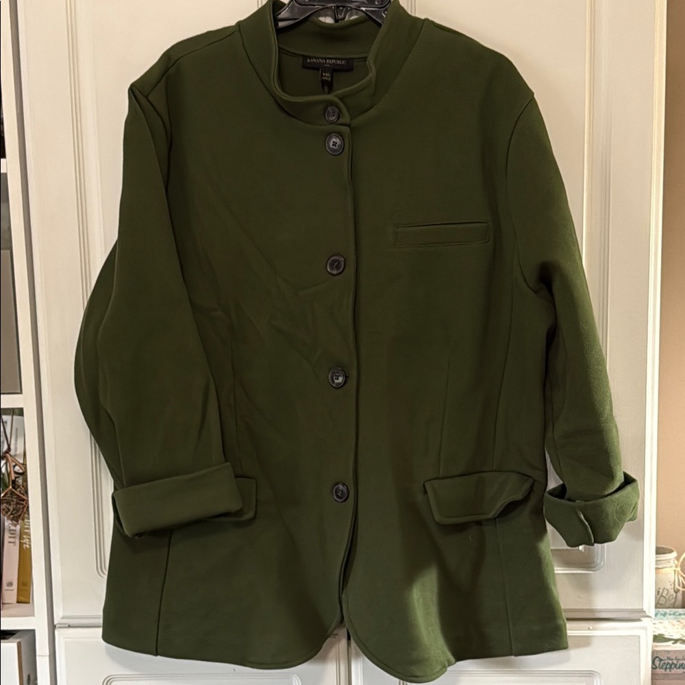 Banana Republic Green Blazer with Stand-Up Collar
